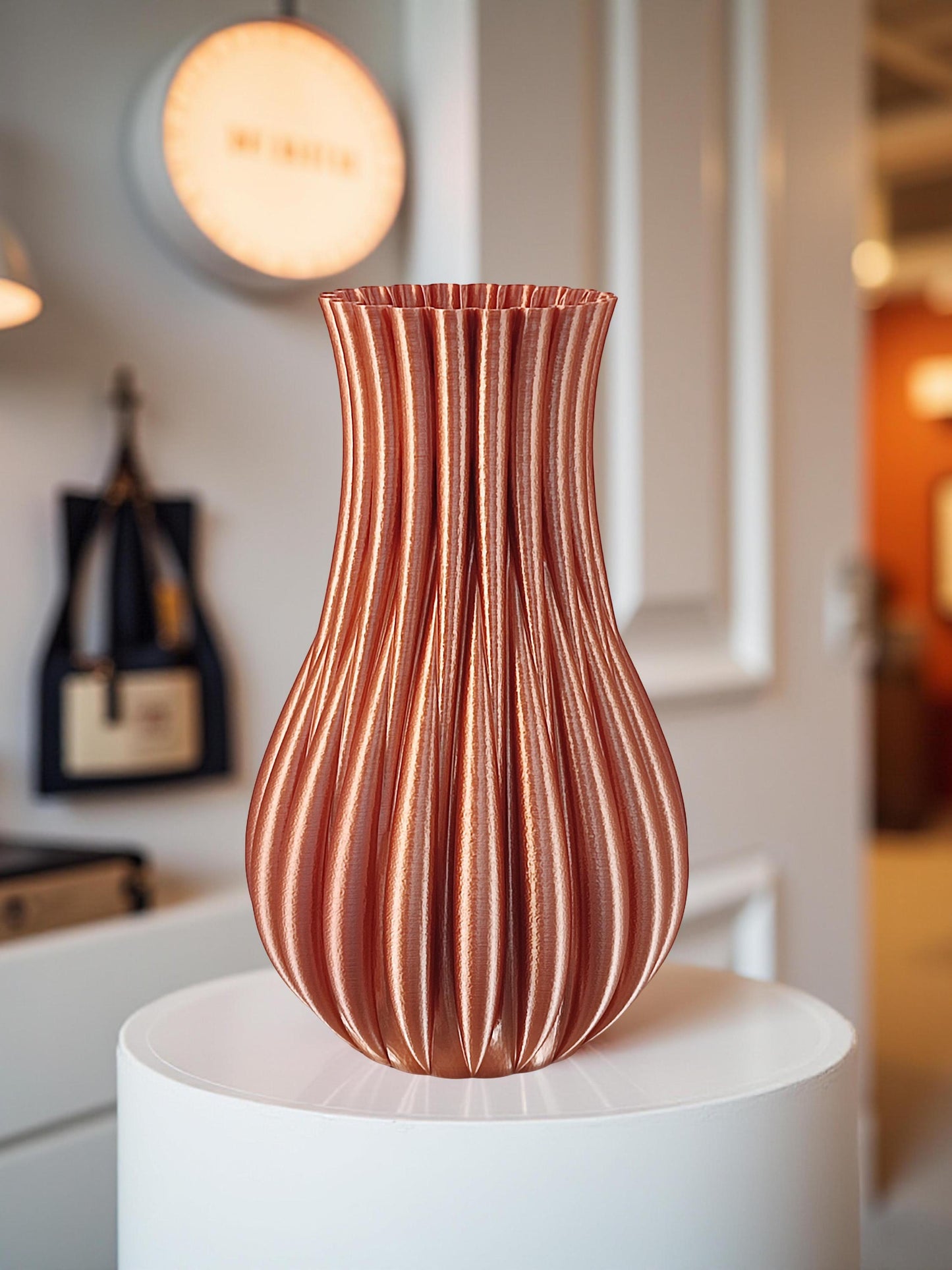 Modern, large and tall vase, copper colored.