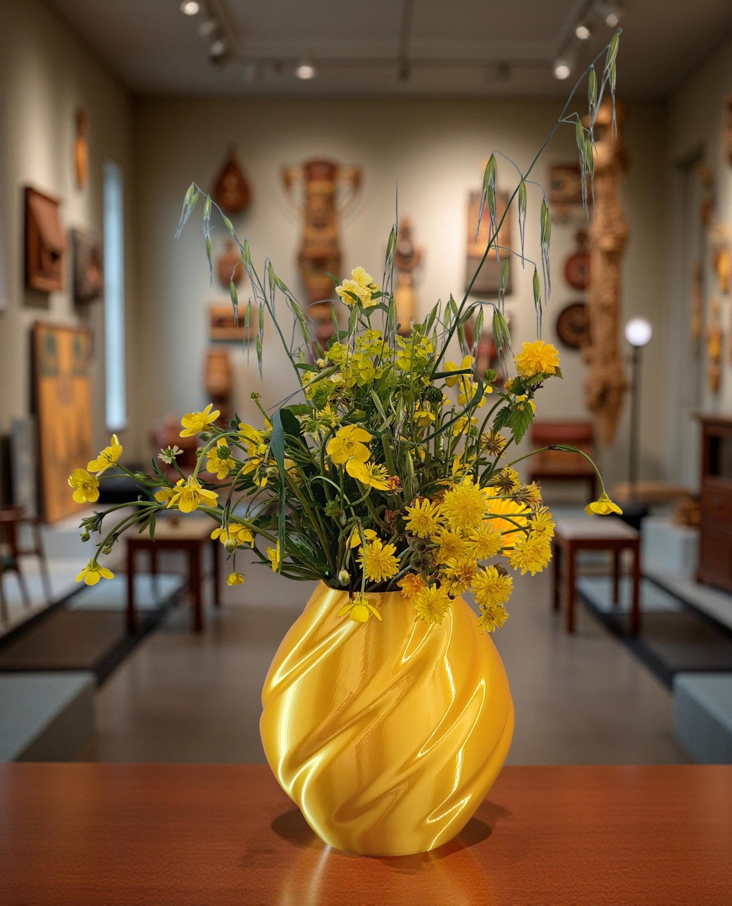 Modern, roomy vase, bright golden yellow color