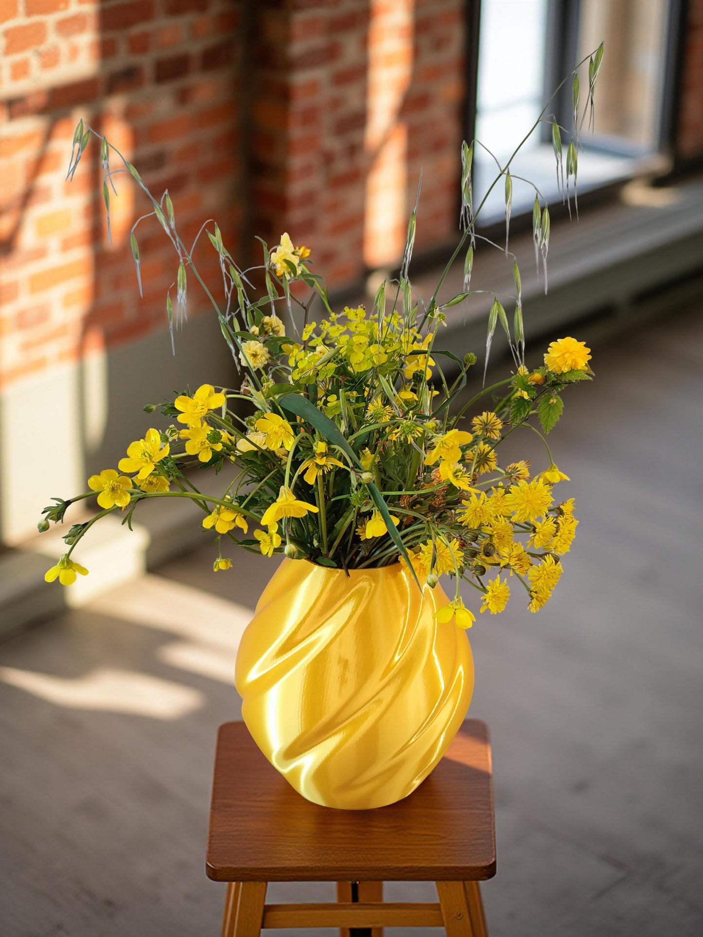 Modern, roomy vase, bright golden yellow color