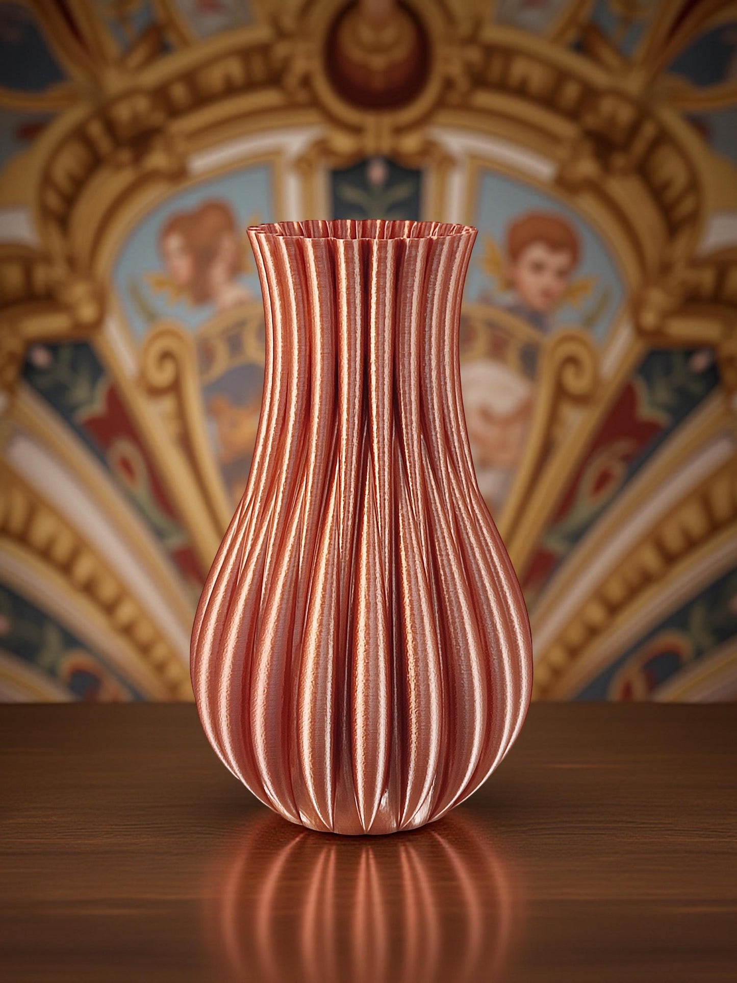 Modern, large and tall vase, copper colored.