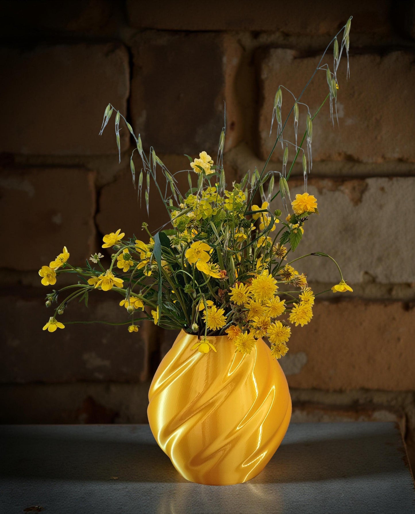 Modern, roomy vase, bright golden yellow color
