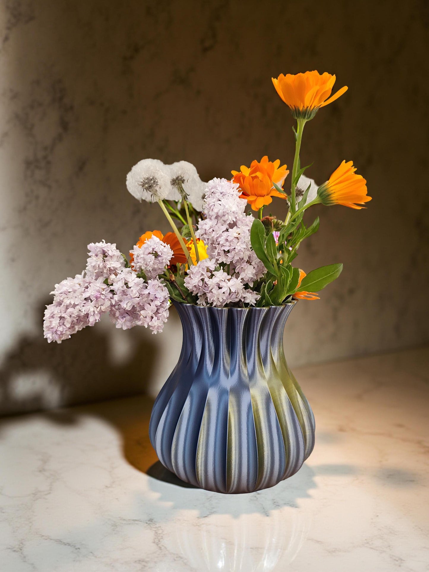 Modern, roomy, multi-coloured gold - black vase