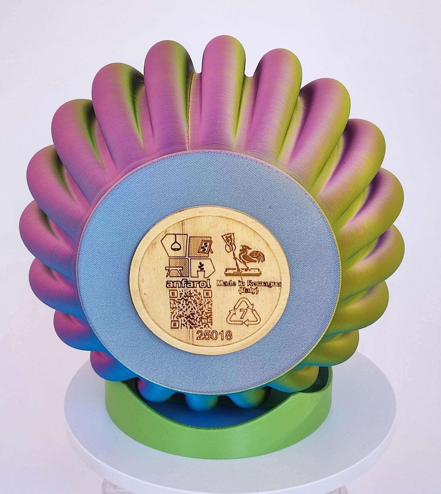 Modern, roomy, multi-coloured vase with gradual gold, purple, green, blue shading