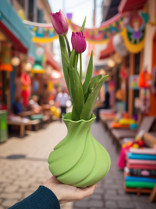 Modern vase, unique design, Made in Italy, pastel green