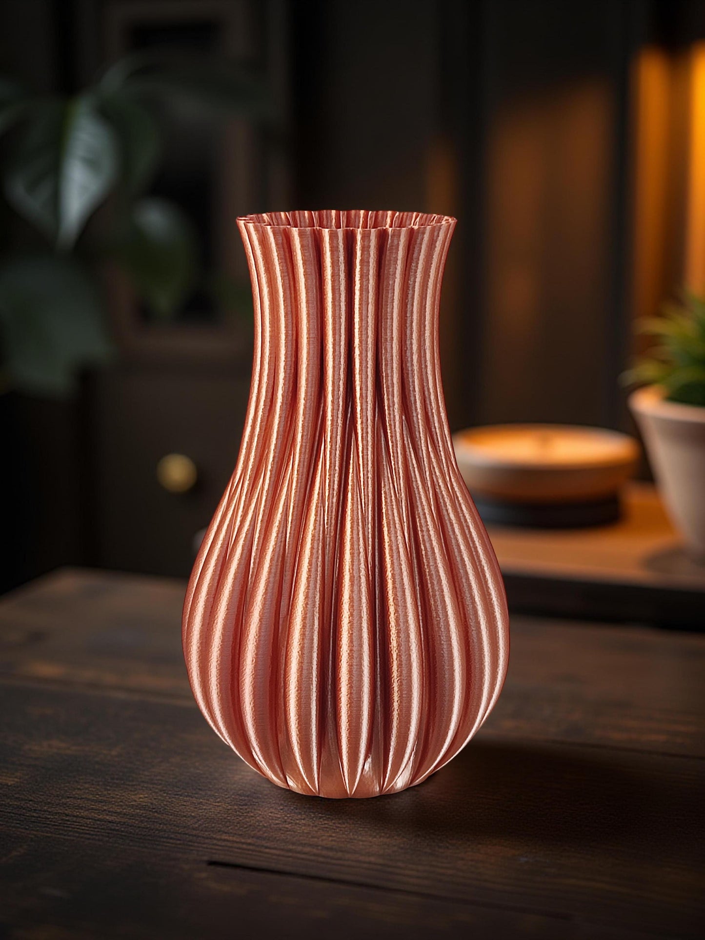 Modern, large and tall vase, copper colored.