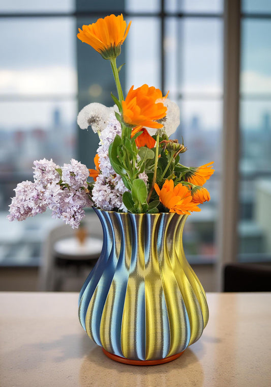 Modern, roomy, multi-coloured gold - black vase