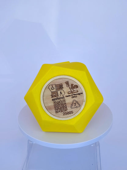 Modern, whimsical vase, yellow and red colors.