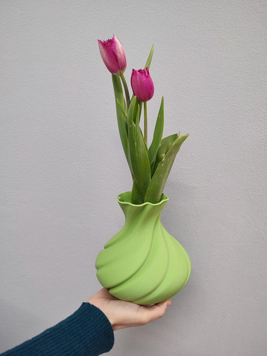 Modern vase, unique design, Made in Italy, pastel green
