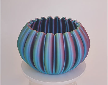Modern, roomy, multi-coloured vase with gradual gold, purple, green, blue shading