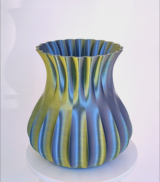 Modern, roomy, multi-coloured gold - black vase